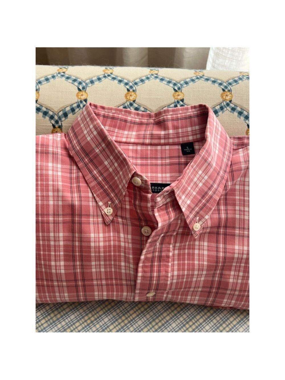 Men's Burberry London Pink Plaid Casual Button Down Shirt L